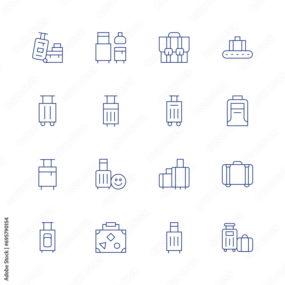 Suitcase line icon set on transparent background with editable stroke. Containing luggage, baggage, briefcase, trolley bag, travel, suitcase, travelling.