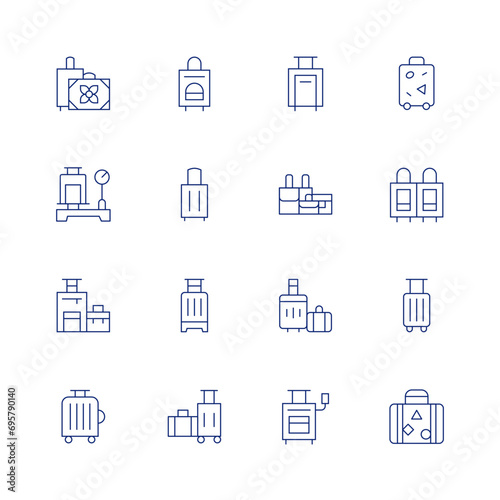 Suitcase line icon set on transparent background with editable stroke. Containing baggage, travel, luggage, suitcase.