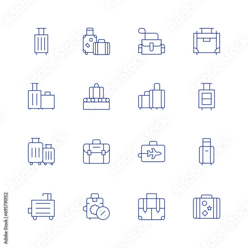 Suitcase line icon set on transparent background with editable stroke. Containing luggage, geological, conveyor belt, briefcase, suitcase, business trip.