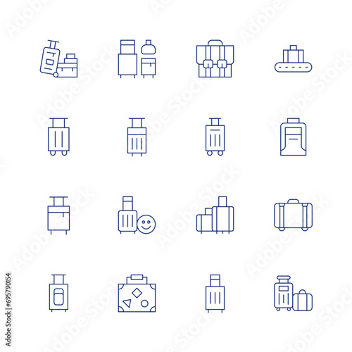 Suitcase line icon set on transparent background with editable stroke. Containing luggage, baggage, briefcase, trolley bag, travel, suitcase, travelling.