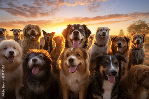 Happy group of dogs looking at camera and smiling