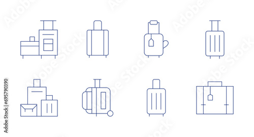 Suitcase icons. Editable stroke. Containing luggage, baggage, suitcase.