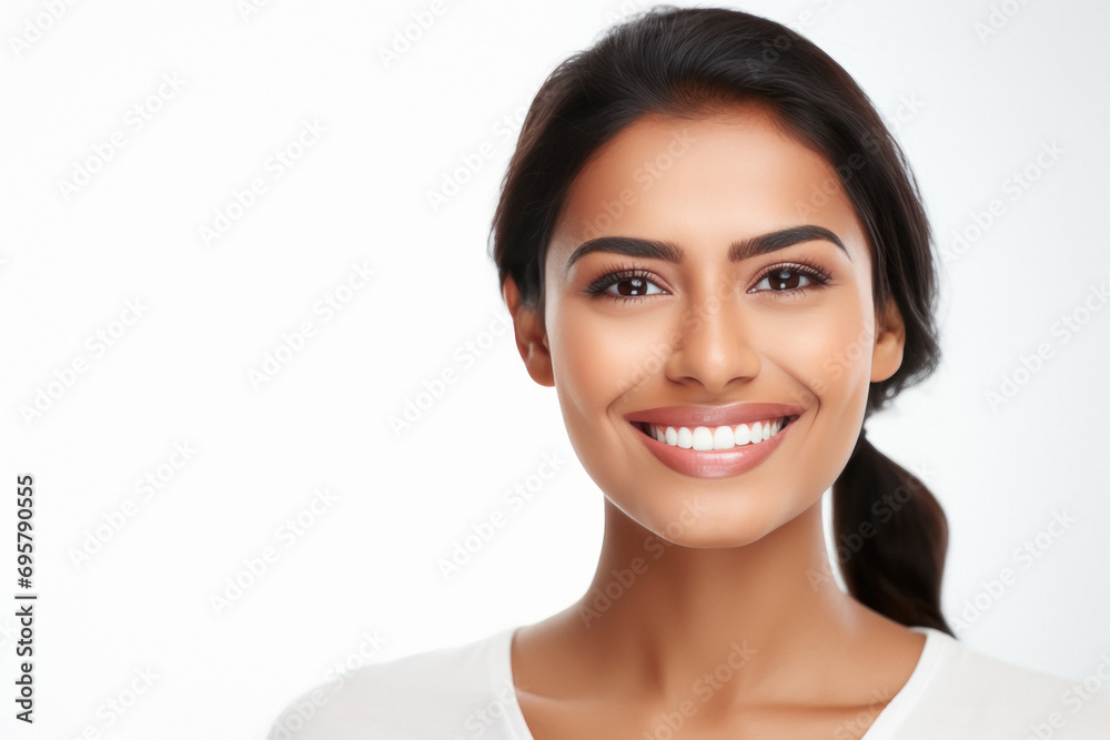 Young and beautiful indian woman smiling on white background. Young and beautiful indian woman smiling on white background.