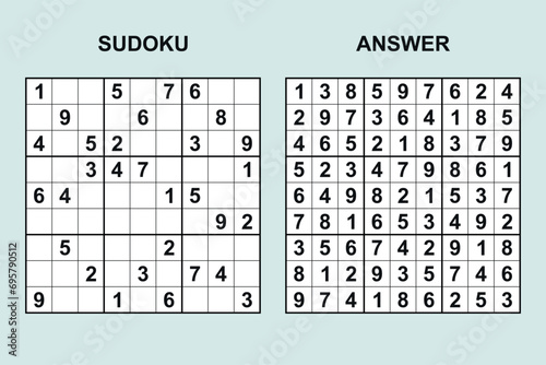 Vector sudoku with answer 475. Puzzle game with numbers.