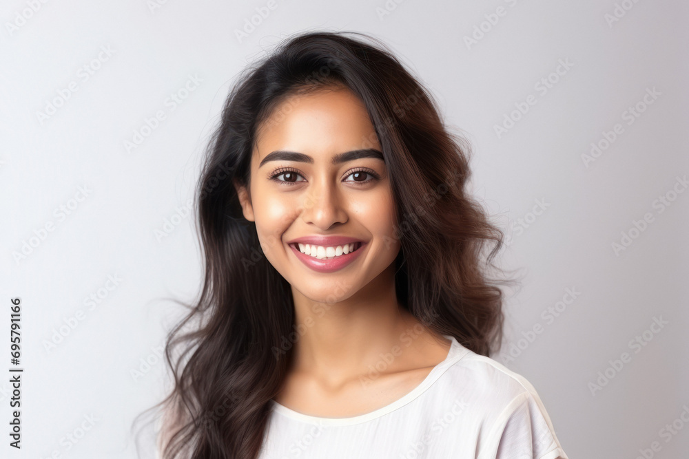 Young and beautiful indian woman smiling on white background. Young and beautiful indian woman smiling on white background.
