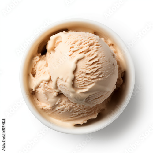 coffee ice cream with chocolate chunks in the cup on white background, collection of delicious food theme