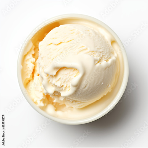 vanilla ice cream scoop in the cup on white background, collection of delicious food theme
