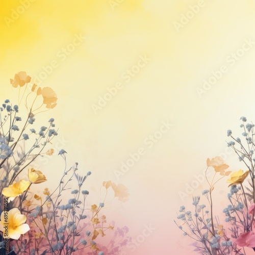 Floral border frame  assorted garden flowers empty space background. Backdrop with copy space