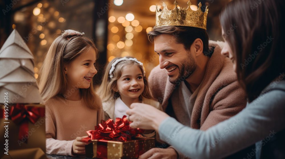 Family exchange gifts on the Three Kings Day Family exchange gifts on the Three Kings Day