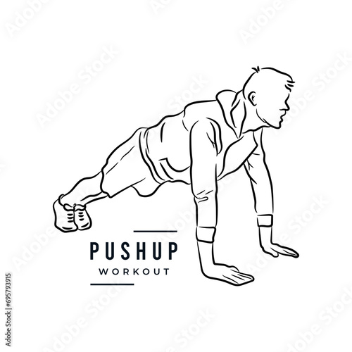 Man doing push up workout hand drawn sketch line drawing vector illustration