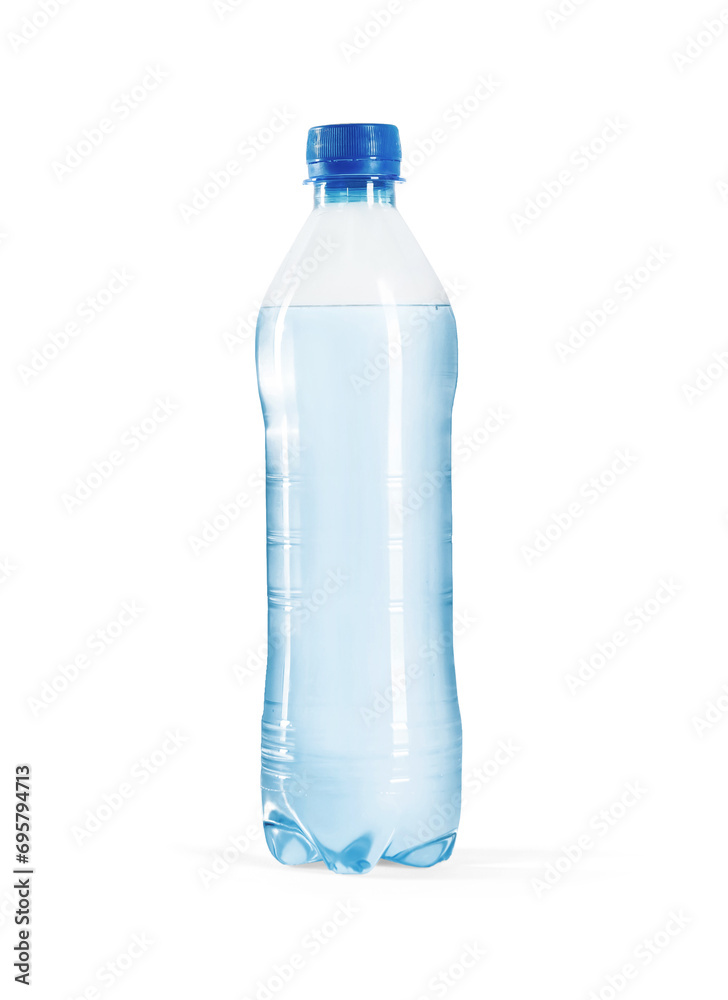 One plastic bottle with fresh water isolated on white One plastic bottle with fresh water isolated on white