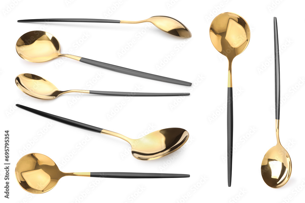 Spoon isolated on white, different sides. Kitchen utensil Spoon isolated on white, different sides. Kitchen utensil