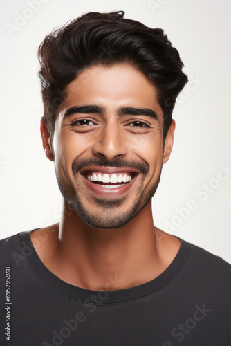 Young man showing teeth while dental smile