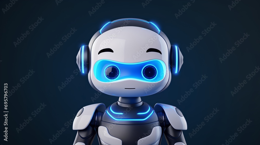 A digital illustration of a chatbot avatar with a friendly robotic face ...