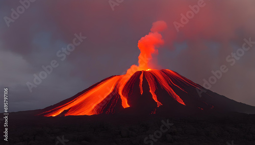 Lava Fountain Erupts in Orange Sky - Nature Photography © PhotoPhreak