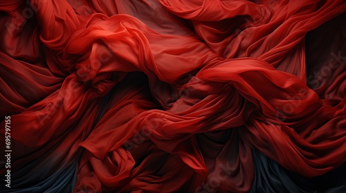 A bold red fabric cascades like a powerful wave, evoking feelings of passion and artistic expression