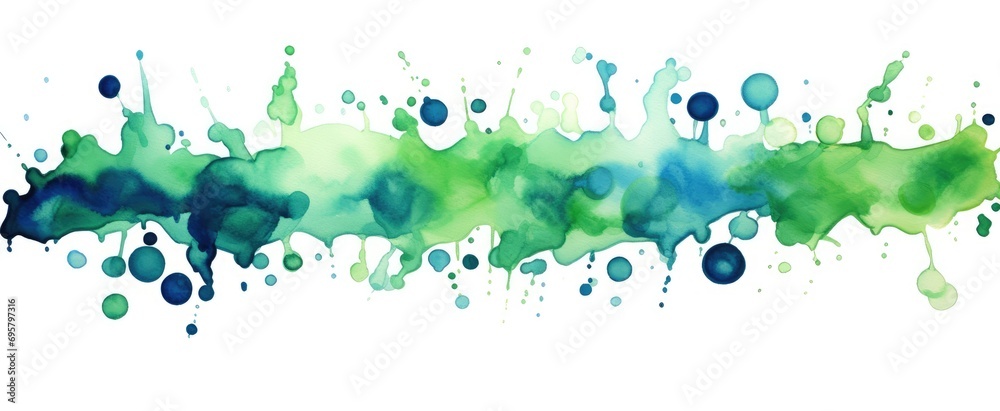 Splattered ink drops in emerald green and navy blue with watercolor effect
