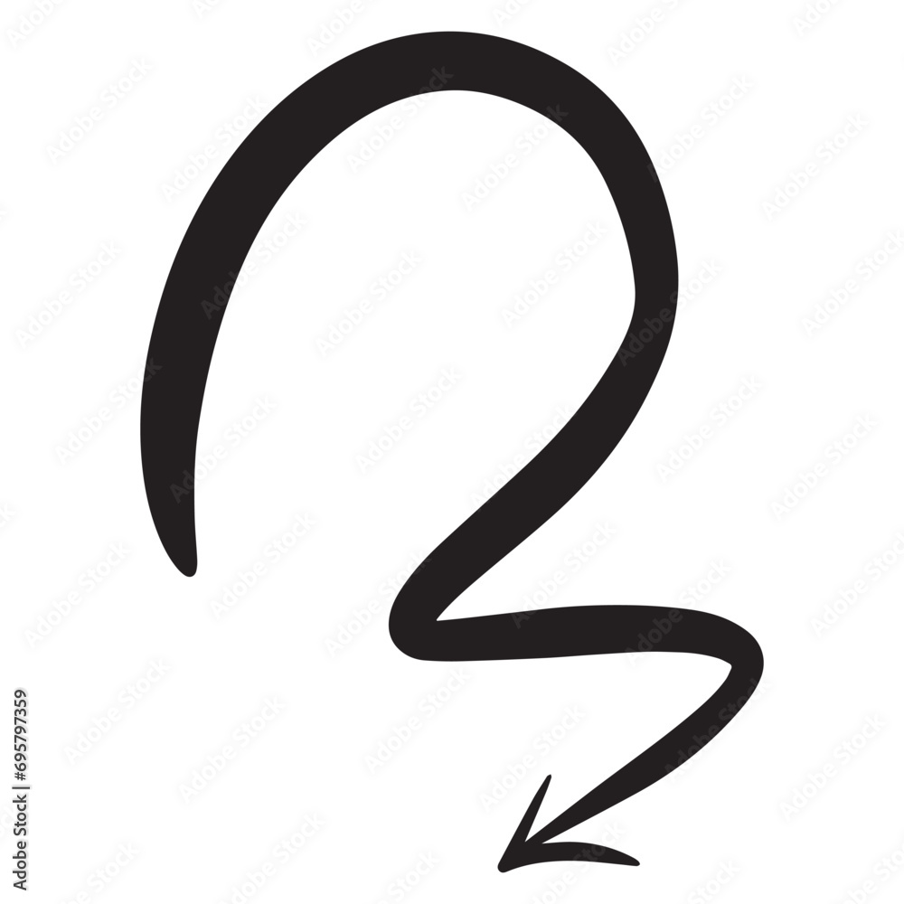 The sweep of the arrow pointing downwards, a drawing for the design of infographics, web, information. An isolated vector. Specifying and, collapsing and lowering something The sweep of the arrow pointing downwards, a drawing for the design of infographics, web, information. An isolated vector. Specifying and, collapsing and lowering something