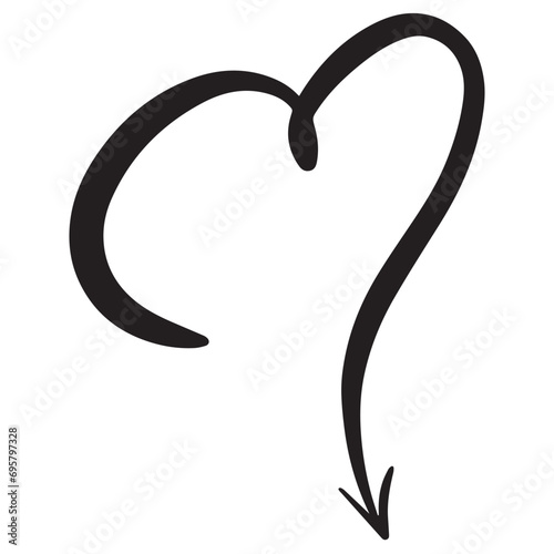 A vector graphic arrow in the shape of a heart pointing downwards. Stylish illustrative graphics for presentation materials, banners and graphics