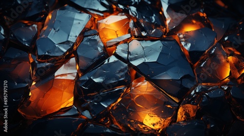 A glowing ember illuminates a dark landscape, casting an otherworldly aura upon a heap of obsidian stones