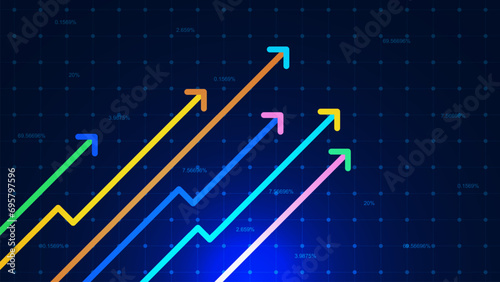 Multi color up arrows with grid. Business growth up, increase sales and financial investment going up concept background.