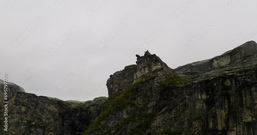 The Canon rock formation in rugged alpine terrain, Hellmojuvet, Norway. Aerial The Canon rock formation in rugged alpine terrain, Hellmojuvet, Norway. Aerial