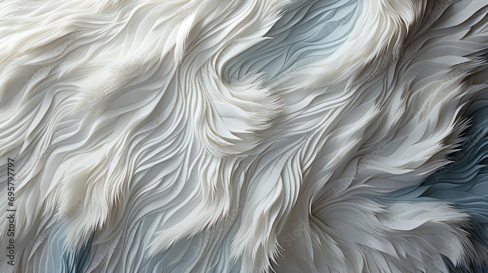 A stunning image of a graceful bird, adorned with delicate feathers, soaring over a textured white surface with elegant wavy lines