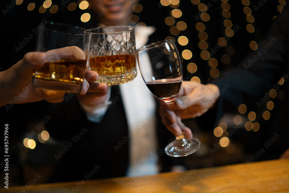 Celebrate whiskey on a friendly party in restaurant Celebrate whiskey on a friendly party in restaurant