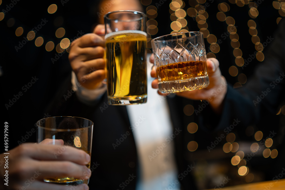 Celebrate whiskey on a friendly party in restaurant Celebrate whiskey on a friendly party in restaurant