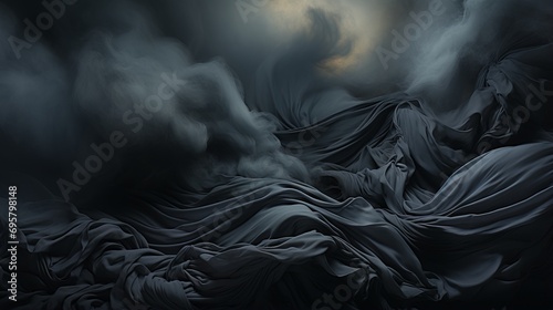 Captivatingly eerie, a cloud of smoke swirls within a dark canvas, evoking a mesmerizing blend of art and mystery in this image-turned-painting