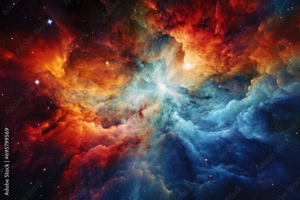 Colorful cosmic clouds swirling in a star-filled galaxy
