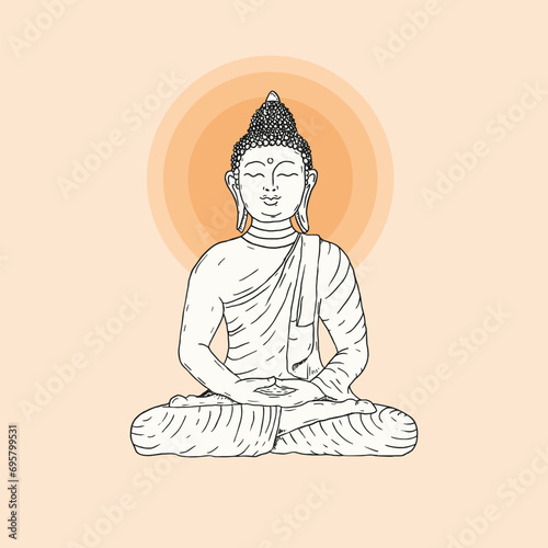budha statue vector illustration hand draw style, vesak day, budhism culture