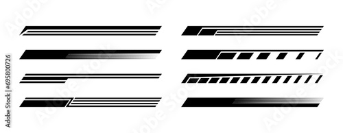 Racing stripes for car tuning pack. Stickers for covering car bodies. Isolated vector illustration on white background.