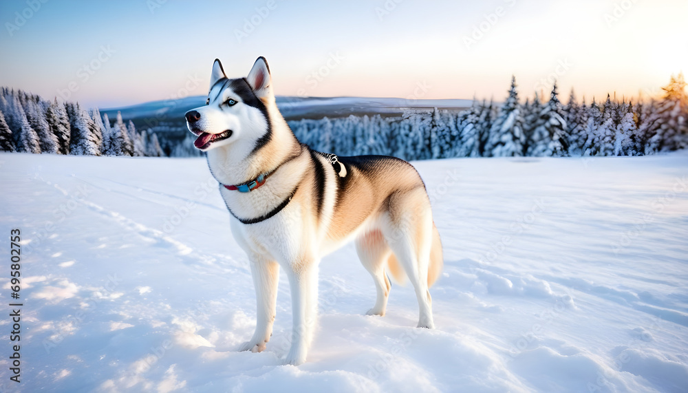 Light husky dog on snow covered ground Light husky dog on snow covered ground