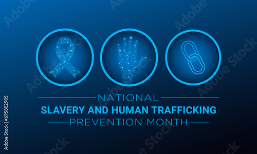 National Slavery and Human Trafficking Prevention Month is observed every year on january. Vector illustration on the theme of National Human Trafficking Awareness Month. Template for banner design.