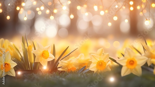 Beautiful spring background with yellow daffodils.