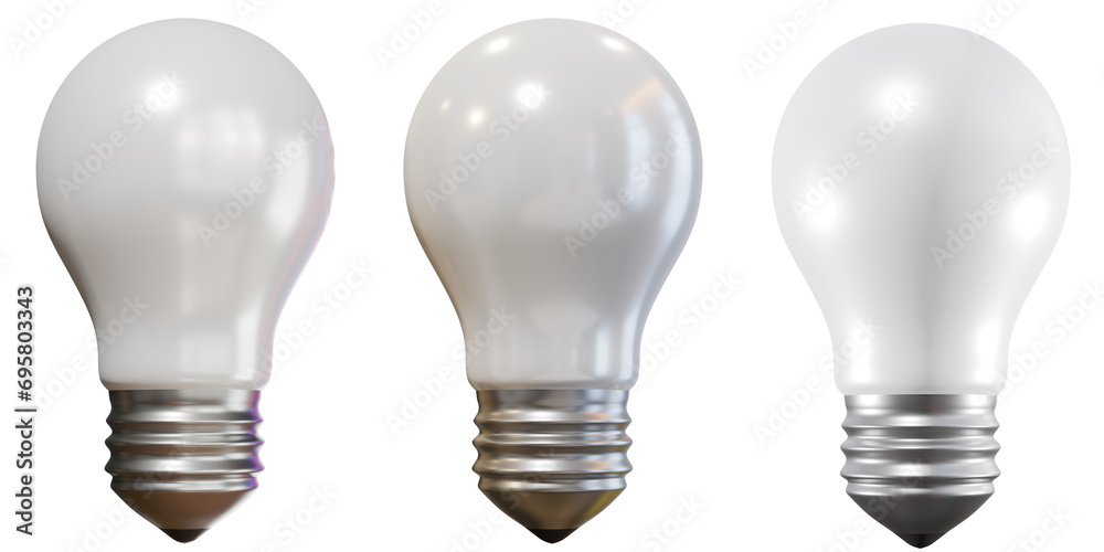 Three isolated energy-saving LED light bulbs without background. 3D rendering Three isolated energy-saving LED light bulbs without background. 3D rendering