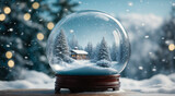 An icy blue winter scene encased in a snow globe 