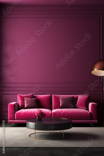 Modern luxury living room interior background  living room interior mockup  interior with Magenta wall