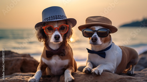 Two dogs with glasses