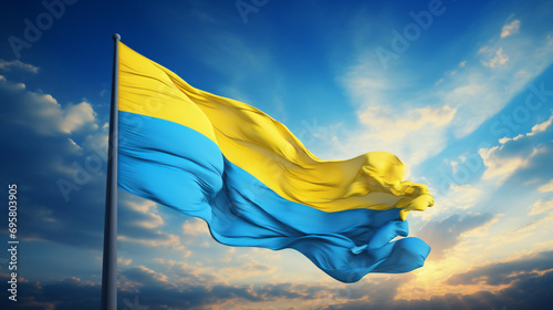 Ukrainian flag against blue sky photo