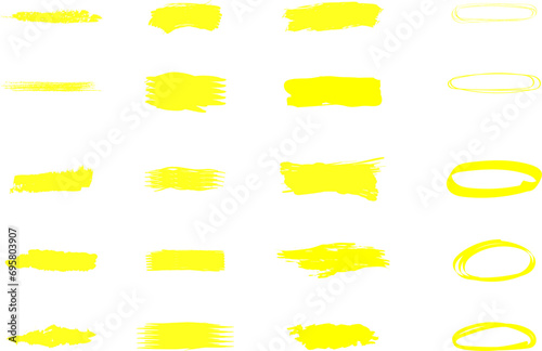 Yellow marker brush lines. Highlighter line yellow marker strokes lines vector. Yellow watercolor hand drawn highlight set. Grunge freehand watercolor ink pencil marks. Marker pen highlight strokes.