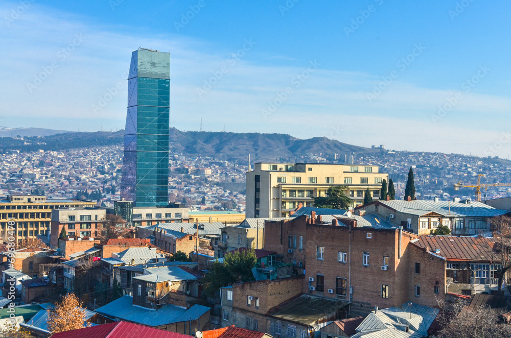 scenic view of Garetubani neighborhood and Tbilisi downtown from Mtatsminda mountain