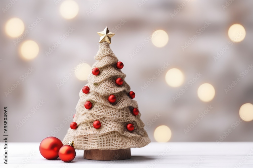 Adorn Your Holiday Season With A Charming Mini Christmas Tree On Burlap With Red Balls