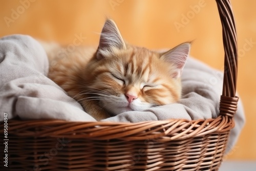 cat sleeping in basket background © Parkpoom