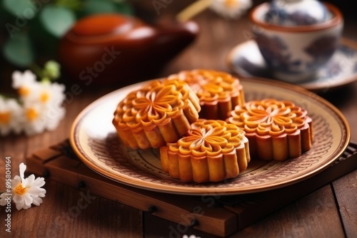 Delicious Traditional Chinese Moon Cakes For The Midautumn Festival photo