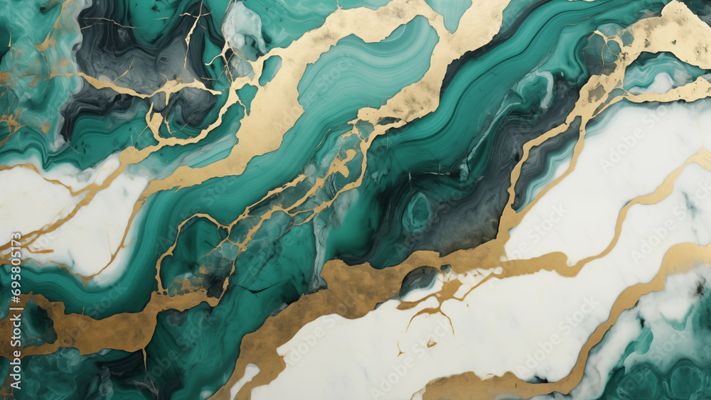 Luxurious Layers: A Realistic Texture of White Gold and Emerald Marble