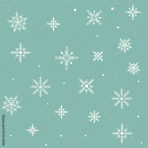 Snowflakes on a blue background, vector illustration, different snowflakes, snowflakes of different sizes and shapes