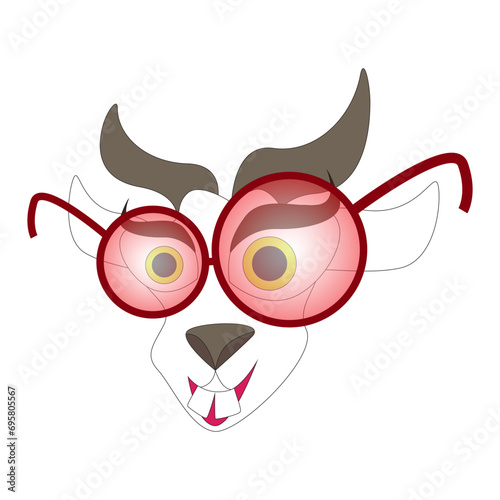 Funny crazy goat with sunglasses isolated icon. Vector illustration.