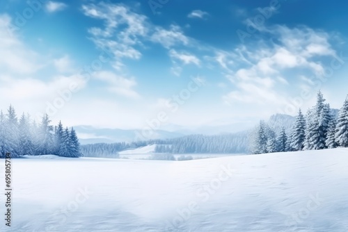 Panoramic Winter Background With Empty Space